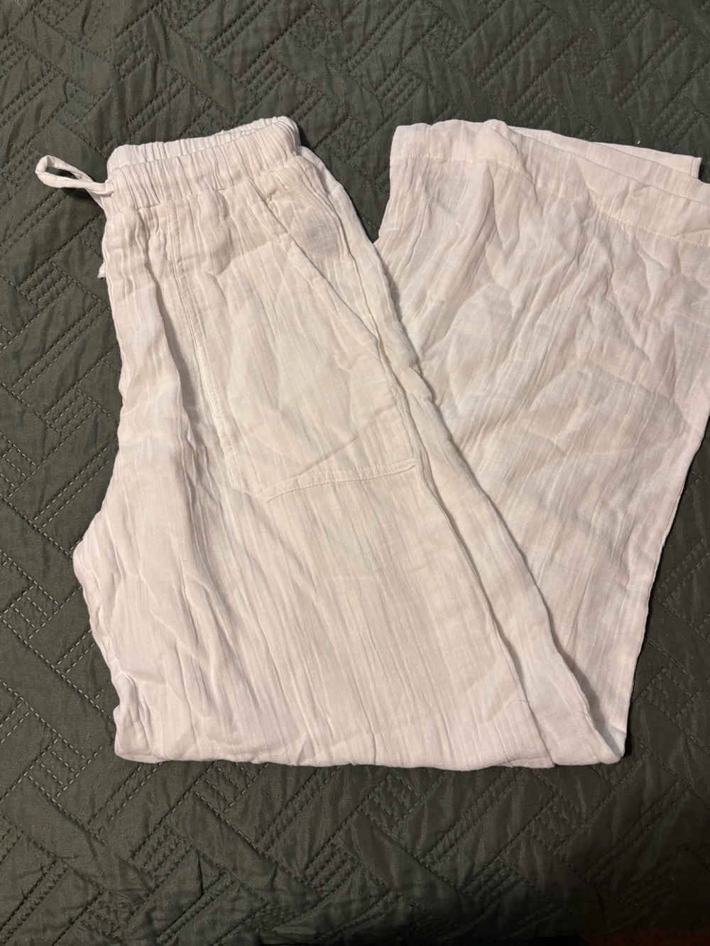 White Linen Drawstring Pants